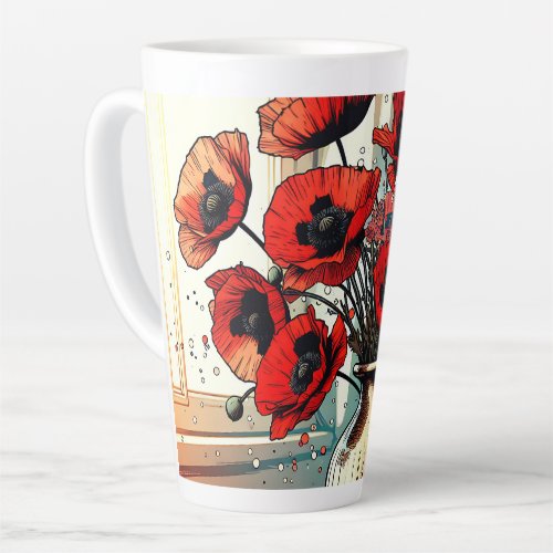 Pretty Vase of Red Poppies Latte Mug