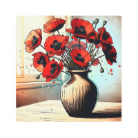 Pretty Vase of Red Poppies