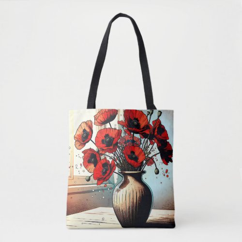 Pretty Vase of Red Poppies Tote Bag