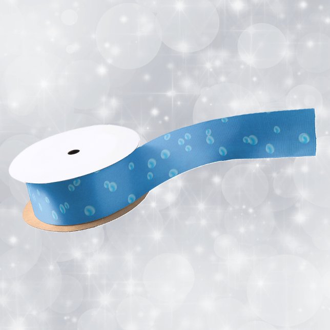 Pretty vibrant Blue With Water Bubbles Satin Ribbon (Blue white water bubbles on roll of vibrant deep blue ribbon for crafting or gift wrap.)