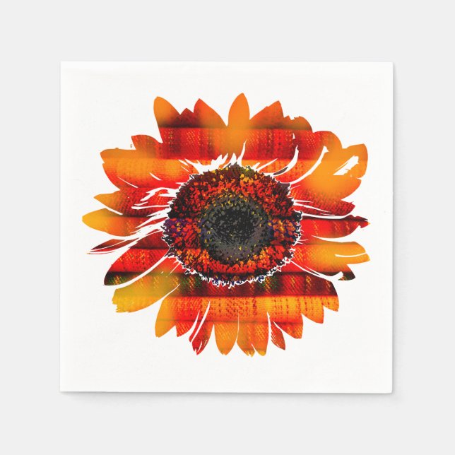 Pretty Vibrant Fiery Sunflower Paper Napkins (Front)
