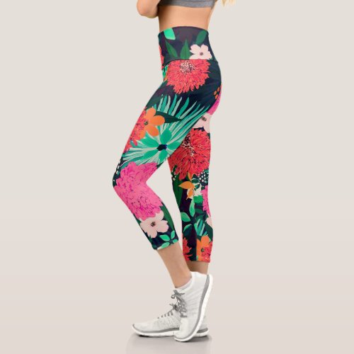 Pretty vibrant Floral paint Navy_Blue Design Capri Leggings