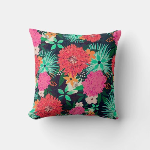 Pretty vibrant Floral paint Navy_Blue Design Throw Pillow