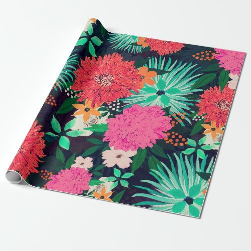 Pretty vibrant Floral paint Navy_Blue Design Wrapping Paper
