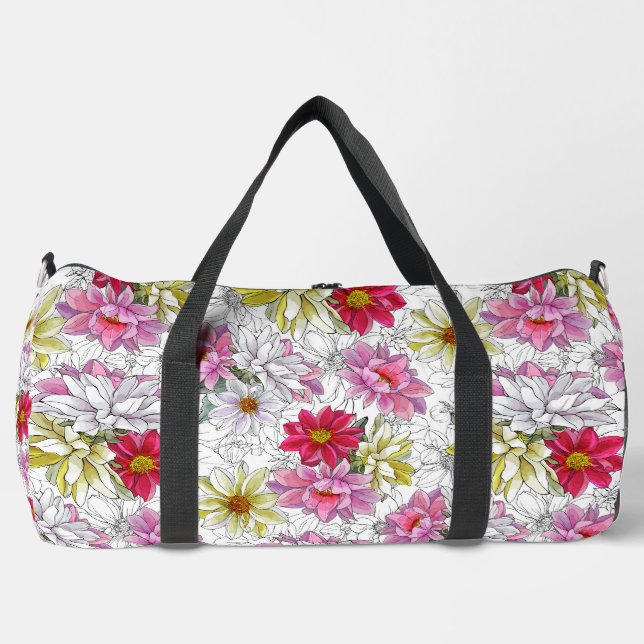Pretty Vibrant Floral Pattern Duffel Bag (Front)