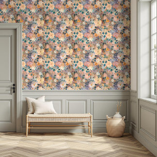 Pretty Vibrant Floral Watercolor Peach & Purple  Wallpaper