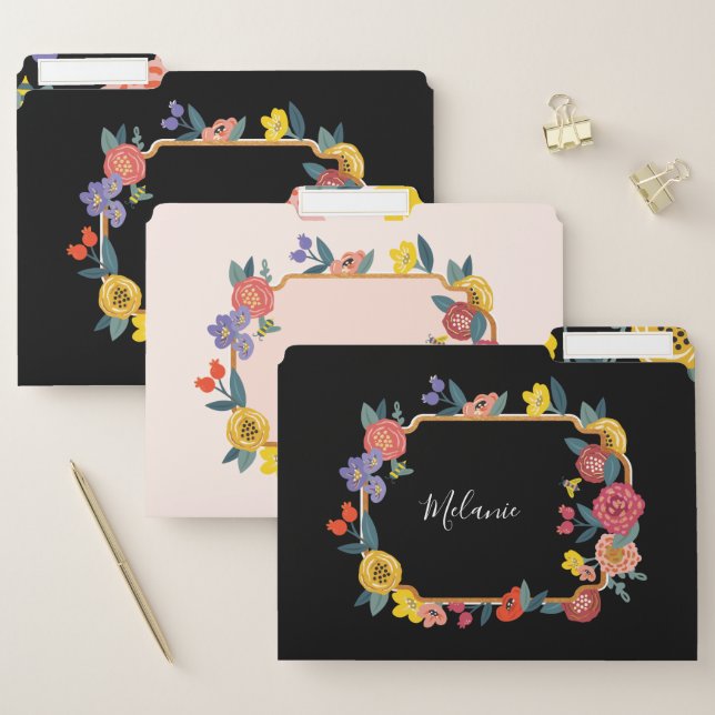 Pretty Vibrant Floral Wildflowers & Honey Bee File Folder (Set)