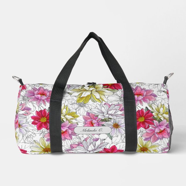 Pretty Vibrant Girly Floral Pattern Duffle Bag (Front)