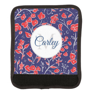 Pretty Vibrant Red Blue Floral Personalised Luggage Handle Wrap