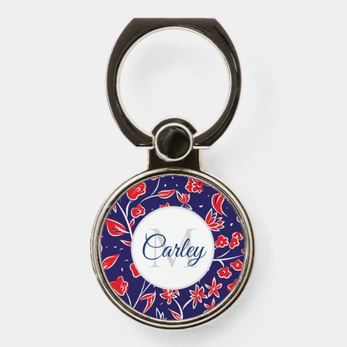 Pretty Vibrant Red Blue Floral Personalised Phone Ring Stand