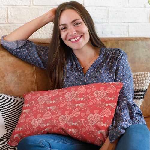 Pretty vibrant red Valentines Day hearts patterne Decorative Pillow