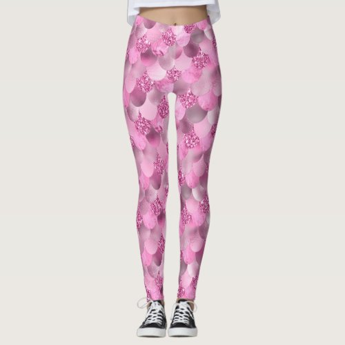 Pretty Vibrant Shades of Pinks  Purples Mermaid Leggings