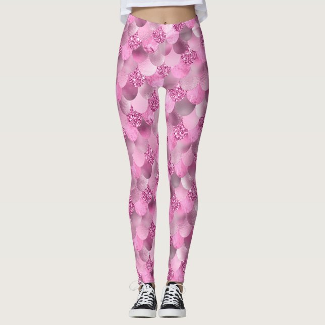 Pretty Vibrant Shades of Pinks & Purples Mermaid Leggings (Front)