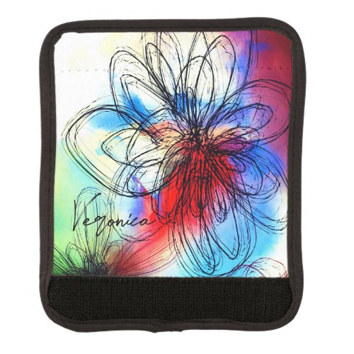 Pretty Vibrant Watercolor Dahlia Floral Abstract Luggage Handle Wrap