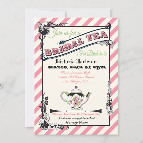Pretty Victorian Bridal Shower Tea Party Personalized Invitations