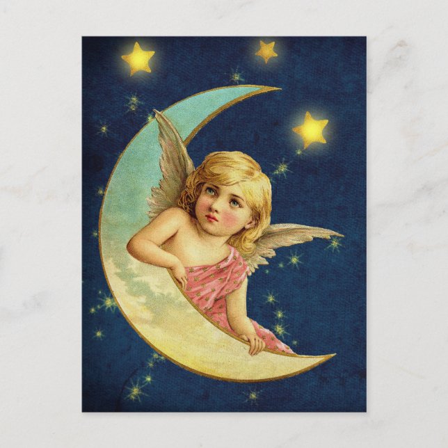 Pretty Victorian Celestial Angel on Crescent Moon Postcard (Front)