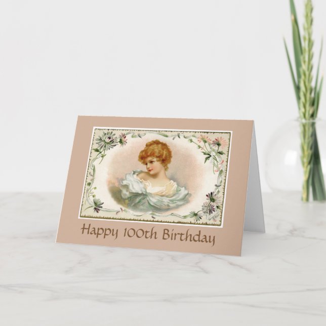 Pretty Victorian Lady Floral 100th Birthday Card (Front)