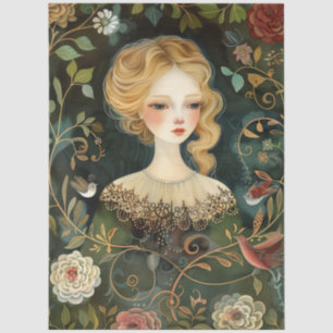 Pretty Victorian Lady Whimsical Wildflowers Tissue Paper