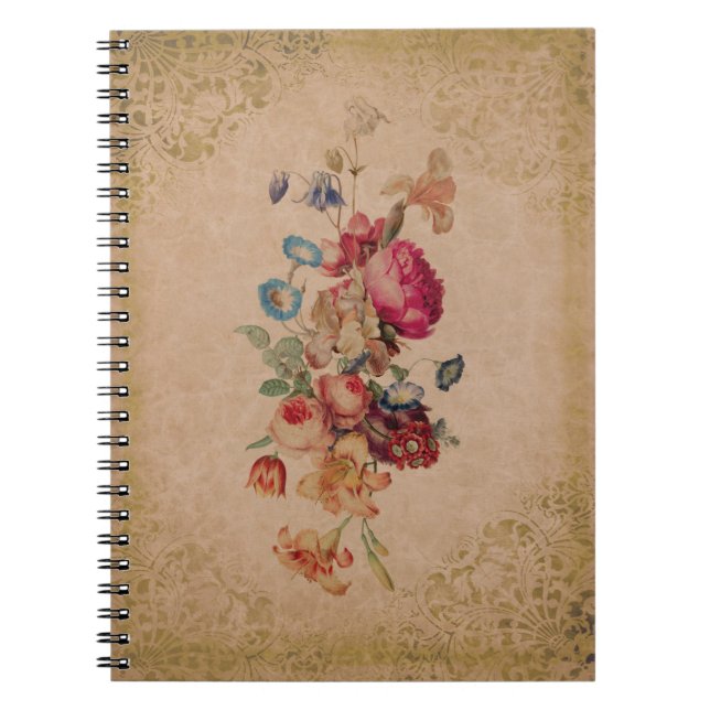 Pretty Victorian Vintage Rose Floral Notebook (Front)