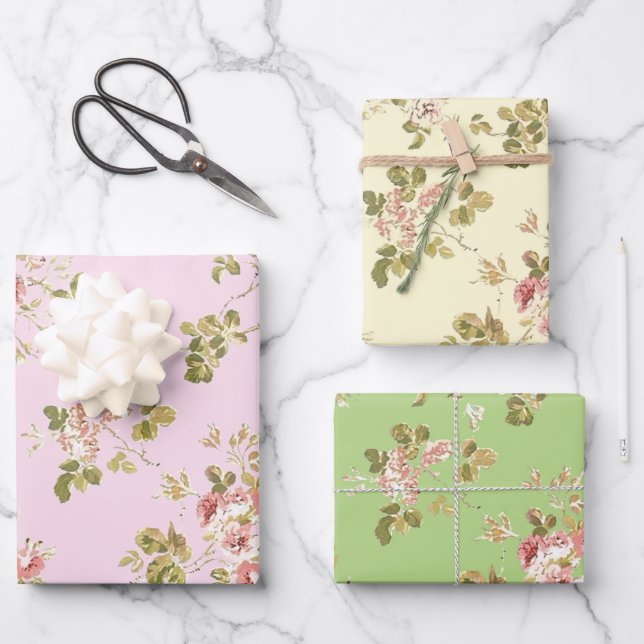 Pretty vining roses floral garden  wrapping paper sheets (Front)