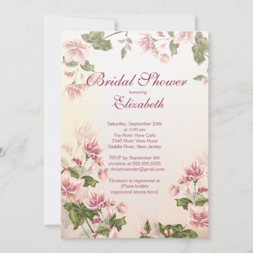 Pretty Vintag Floral Pink Blossoms Bridal Shower Invitation