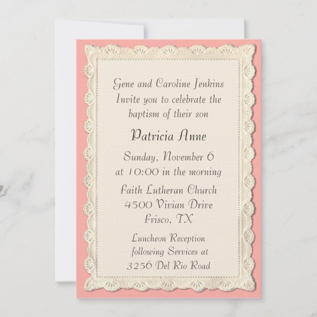 Pretty Vintage Angel Panting Baptism Invitation (Front)