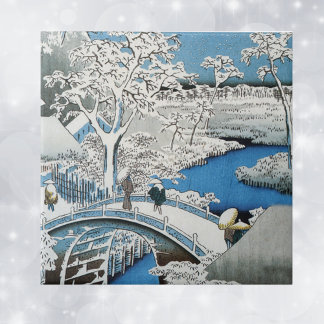 Pretty Vintage Asian Winter Scene Snow Bridge Tile