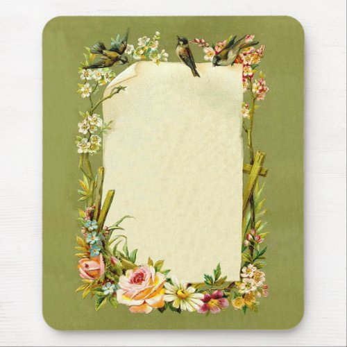 Pretty Vintage Birds  Flowers Border Decoration Mouse Pad