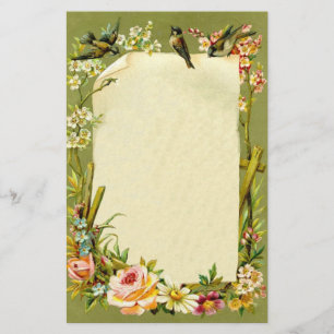 Pretty Vintage Birds & Flowers Border Decoration Stationery