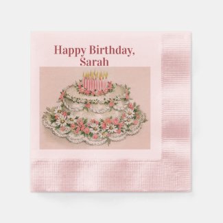 Pretty Vintage Birthday Cake with Candles Napkins