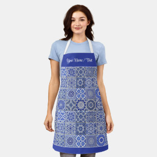 Pretty Vintage Blue Kitchen Tiles with Custom Text Apron