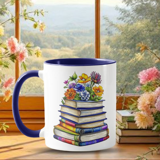 Pretty Vintage Books and Flowers Personalized Mug (Creator Uploaded)
