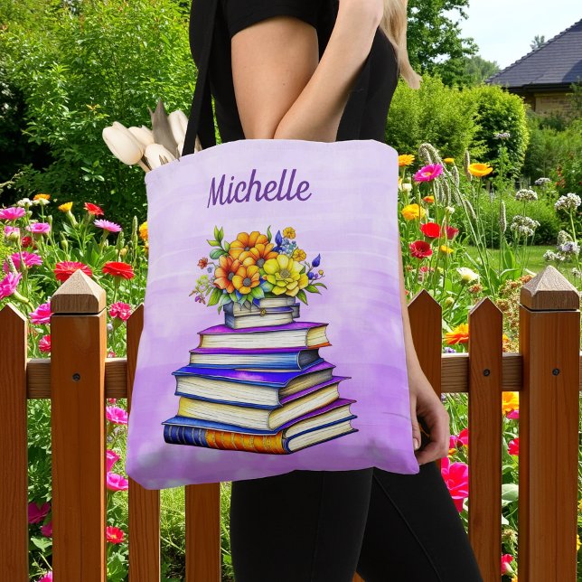 Pretty Vintage Books and Flowers Personalized Tote Bag (Creator Uploaded)