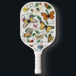 Pretty Vintage Butterflies | Name Pickleball Paddle<br><div class="desc">This pretty,  stylish pickleball paddle features a colorful vintage butterfly design. A text template is included for personalization (on both sides)!</div>