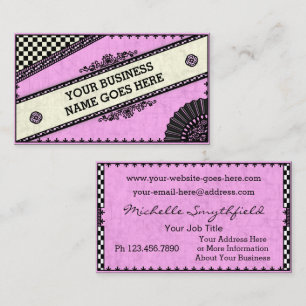 Pretty Vintage Checkered Pink Fan Girly Business Card