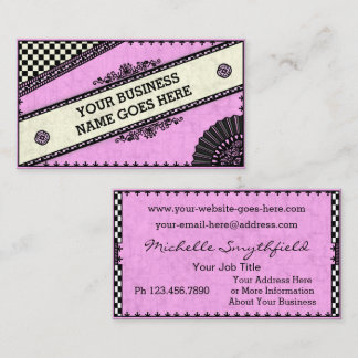 Pretty Vintage Checkered Pink Fan Girly Business Card