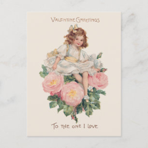 Pretty Vintage Child, Roses & Valentine Greeting Holiday Postcard