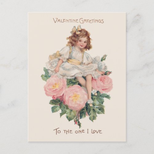 Pretty Vintage Child Roses  Valentine Greeting Holiday Postcard