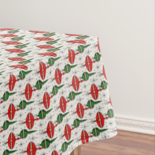 Pretty Vintage Christmas Red Green Ornaments  Tablecloth