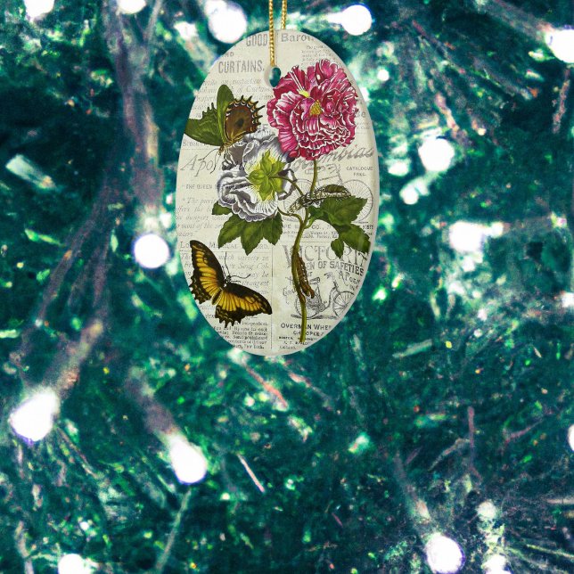 Pretty Vintage Collage Ceramic Ornament (Creator Uploaded)