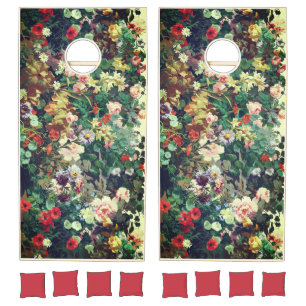 Pretty Vintage colorful flowers floral painting Cornhole Set