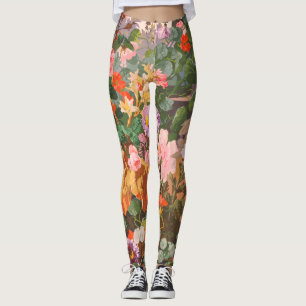 pretty Vintage colorful flowers floral painting Leggings