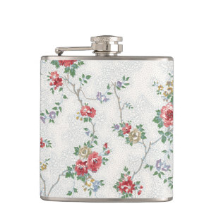 Pretty Vintage Coral Girly Roses Flask