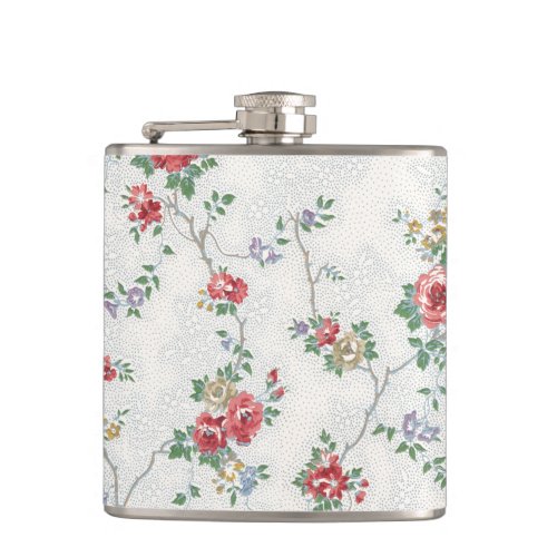 Pretty Vintage Coral Girly Roses Flask