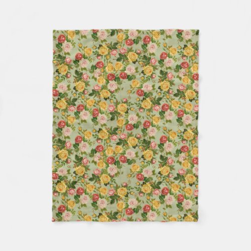 Pretty Vintage Country Floral Girly Rose Pattern Fleece Blanket