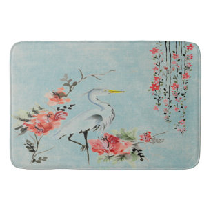 Pretty vintage crane blue Bathroom mat