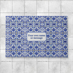 Pretty Vintage Dutch Blue & White Tiled welcome Doormat
