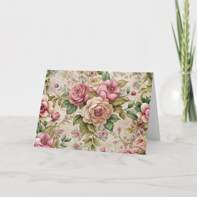 Pretty Vintage Ephemera Inspired Florals Card  (Front)