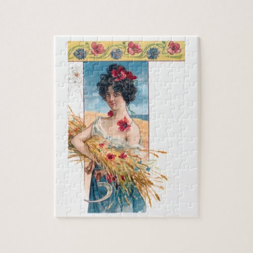 Pretty Vintage Farm Girl Jigsaw Puzzle