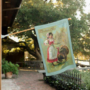 Pretty Vintage Farm Girl with Turkey House Flag